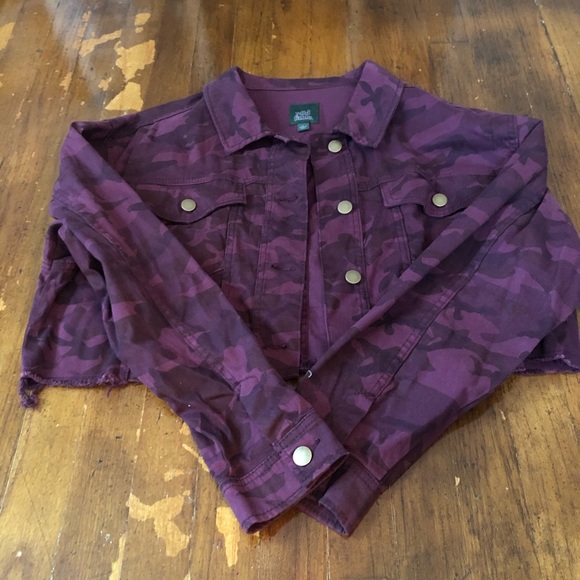 burgundy cropped denim jacket